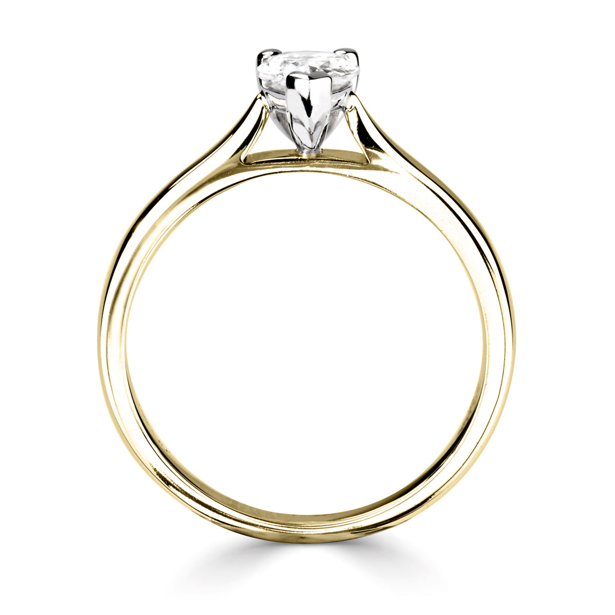 Pear cut diamond set into a classic 3 claw setting engagement ring