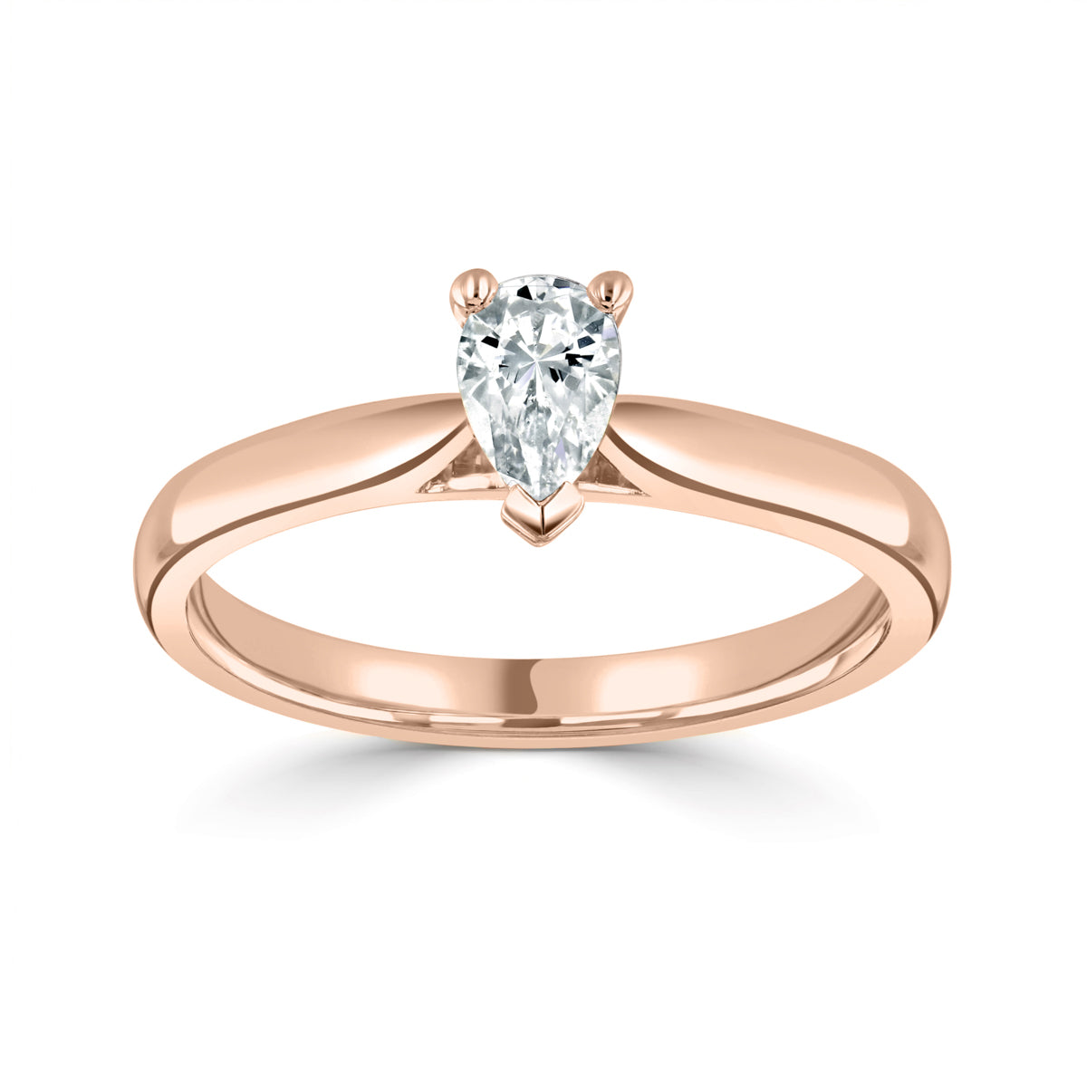 Pear cut diamond set into a classic 3 claw setting engagement ring