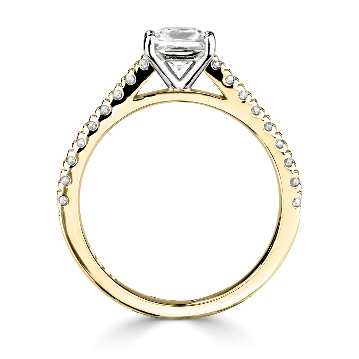 Princess square cut diamond 4 claw setting with diamond shoulders ring