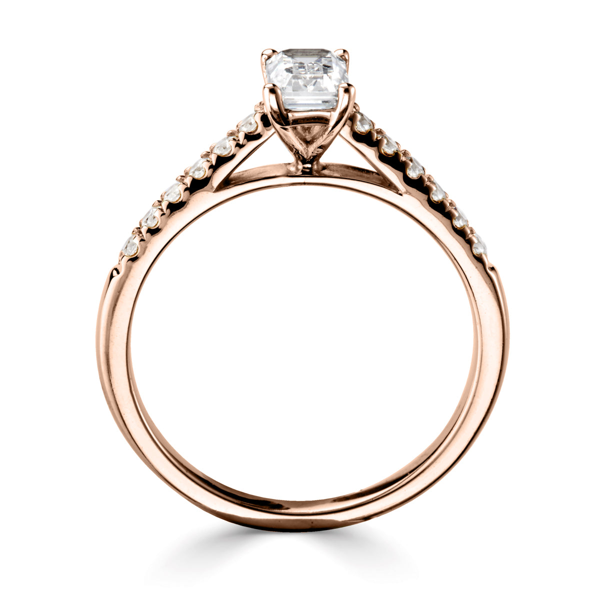 Emerald cut diamond 4 claw set with diamond shoulders engagement ring