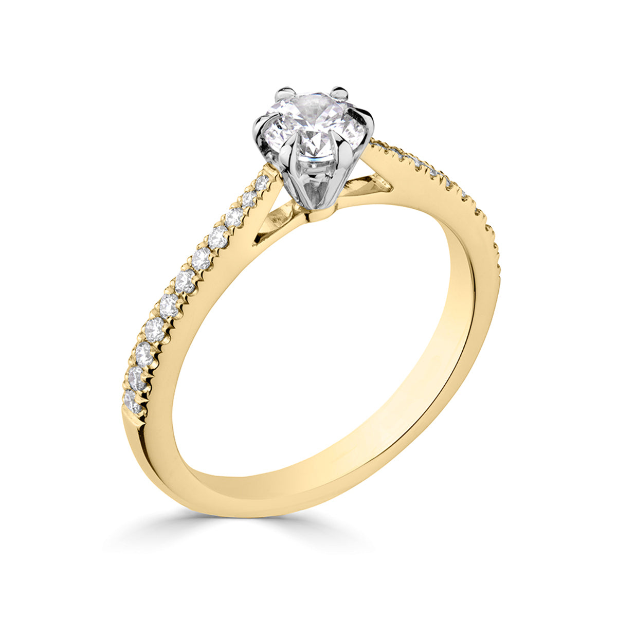 Brilliant round cut 6 claw diamond stone set shoulder ring