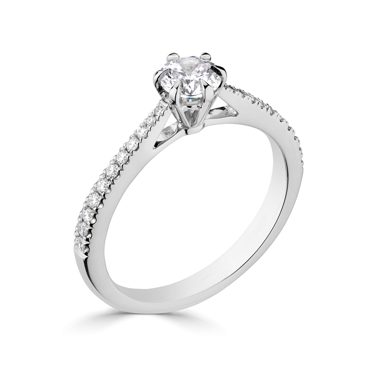 Brilliant round cut 6 claw diamond stone set shoulder ring