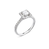Princess square cut diamond 4 claw halo set with stone set shoulder ring