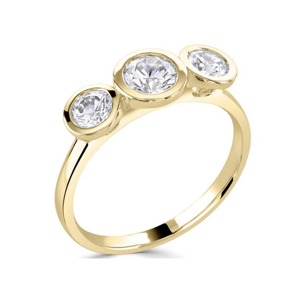 Brilliant round cut 3 stone rub over trilogy diamond ring
