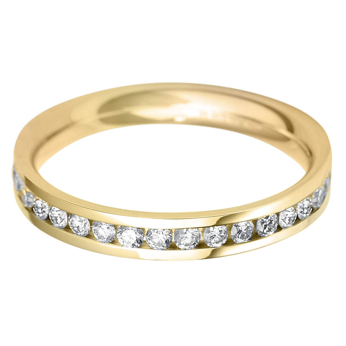 Brilliant round cut diamond Flat court channel set eternity ring