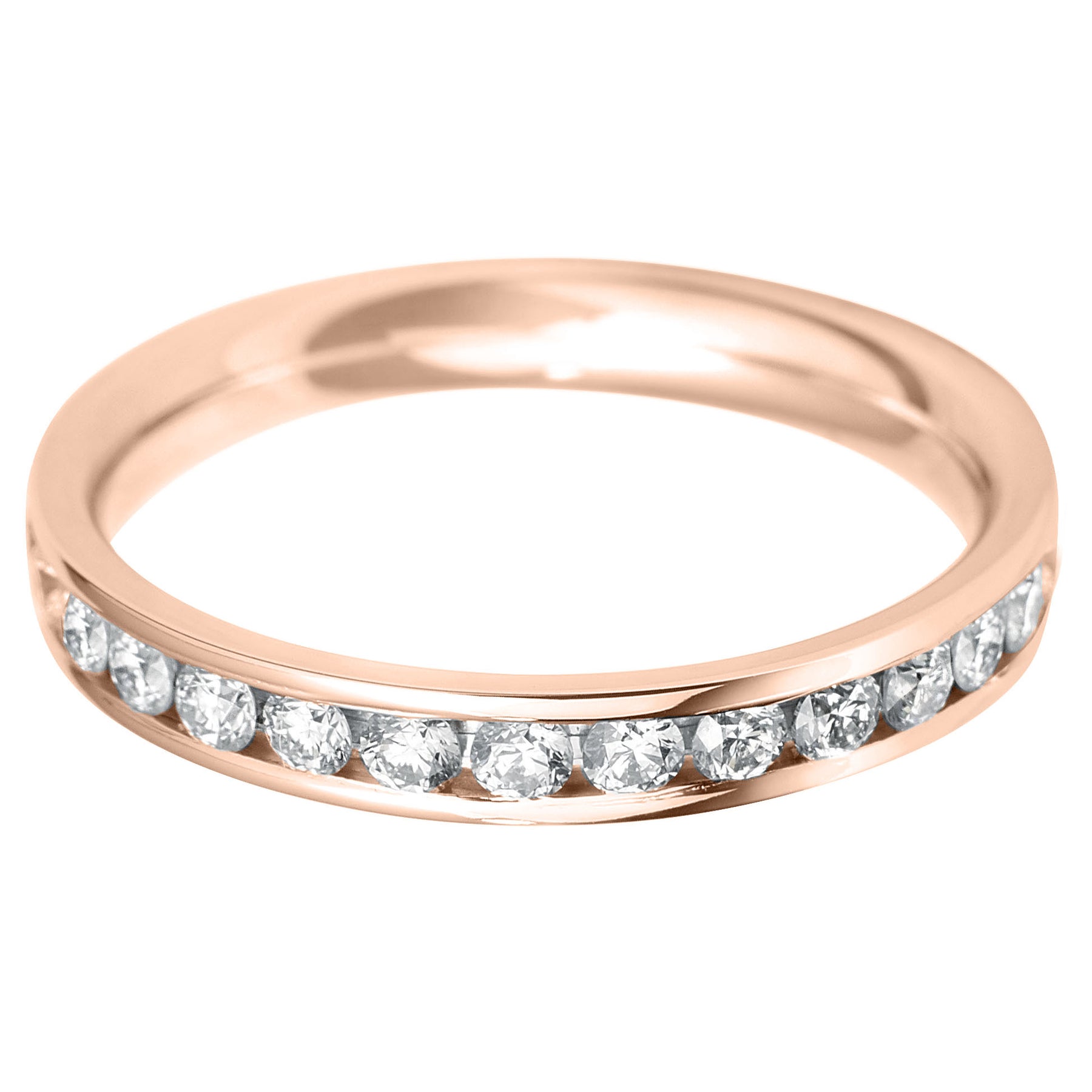 Brilliant round cut diamond Flat court channel set eternity ring