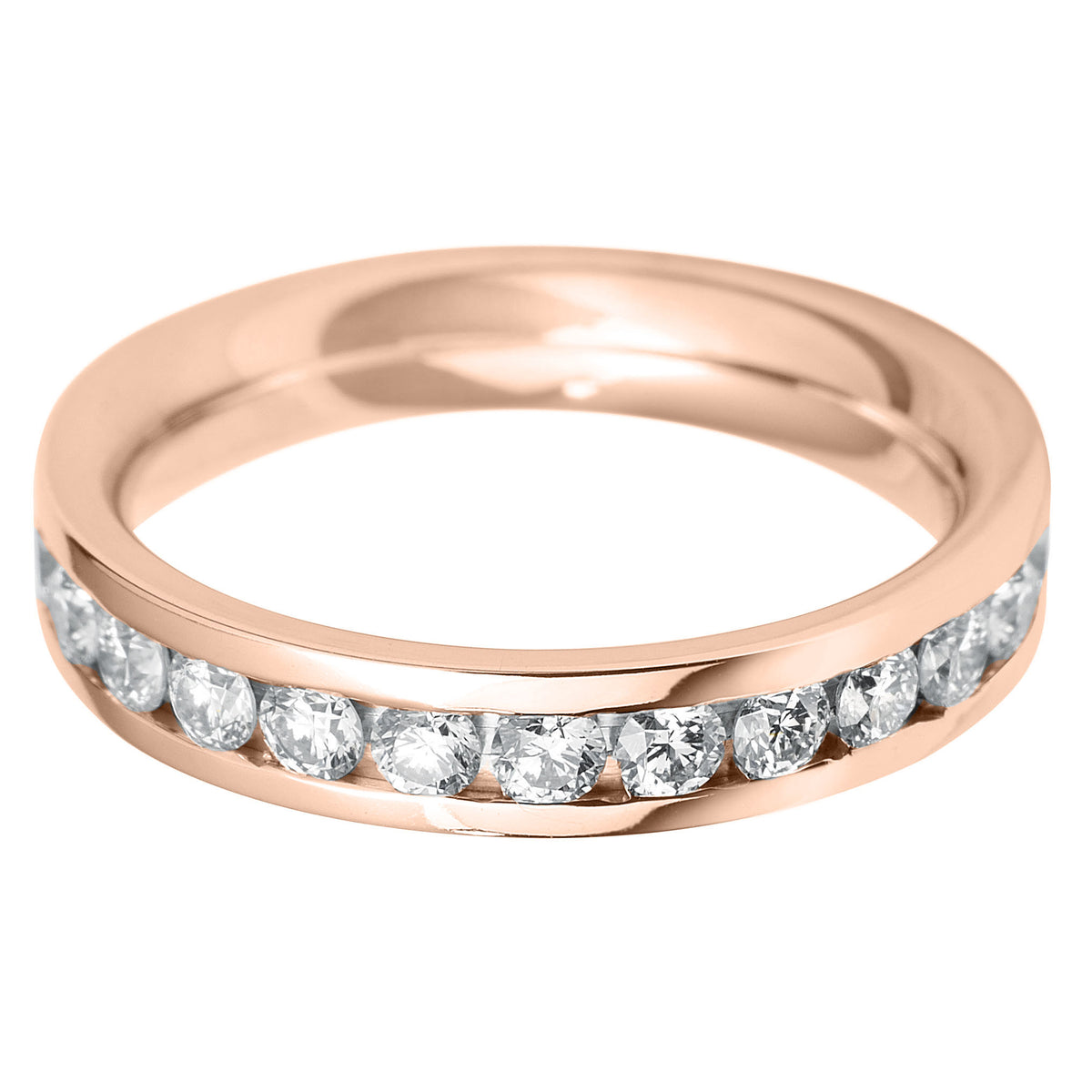 Brilliant round cut diamond Flat court channel set eternity ring