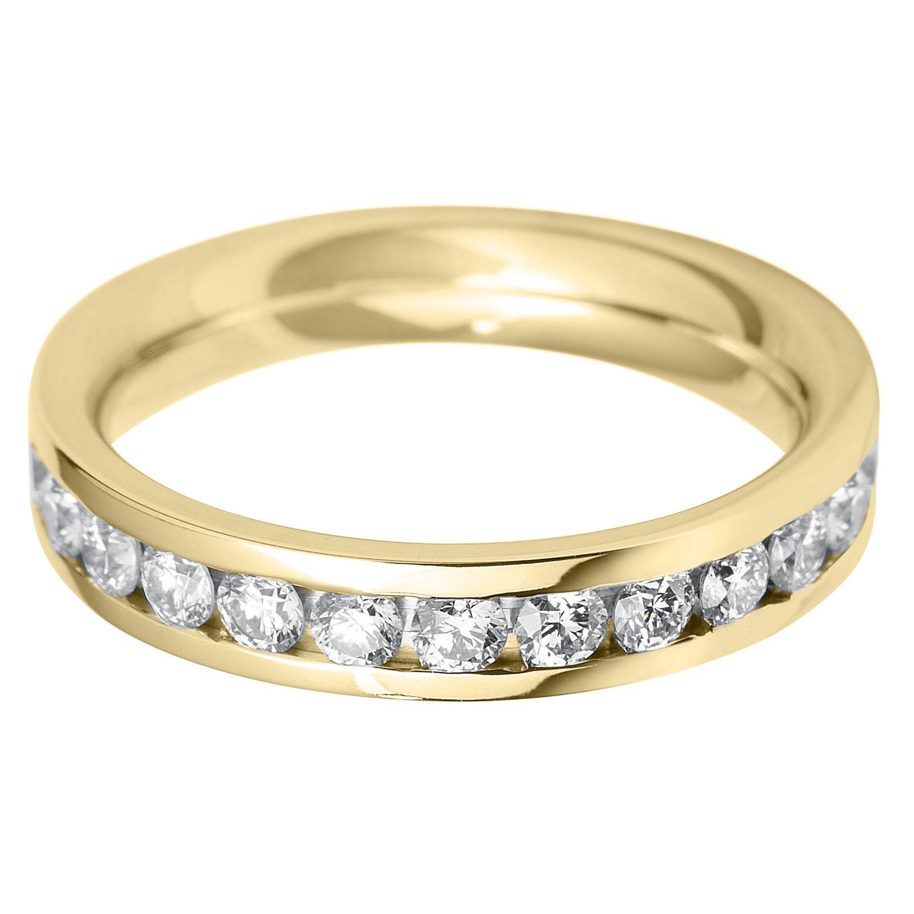 Brilliant round cut diamond Flat court channel set eternity ring