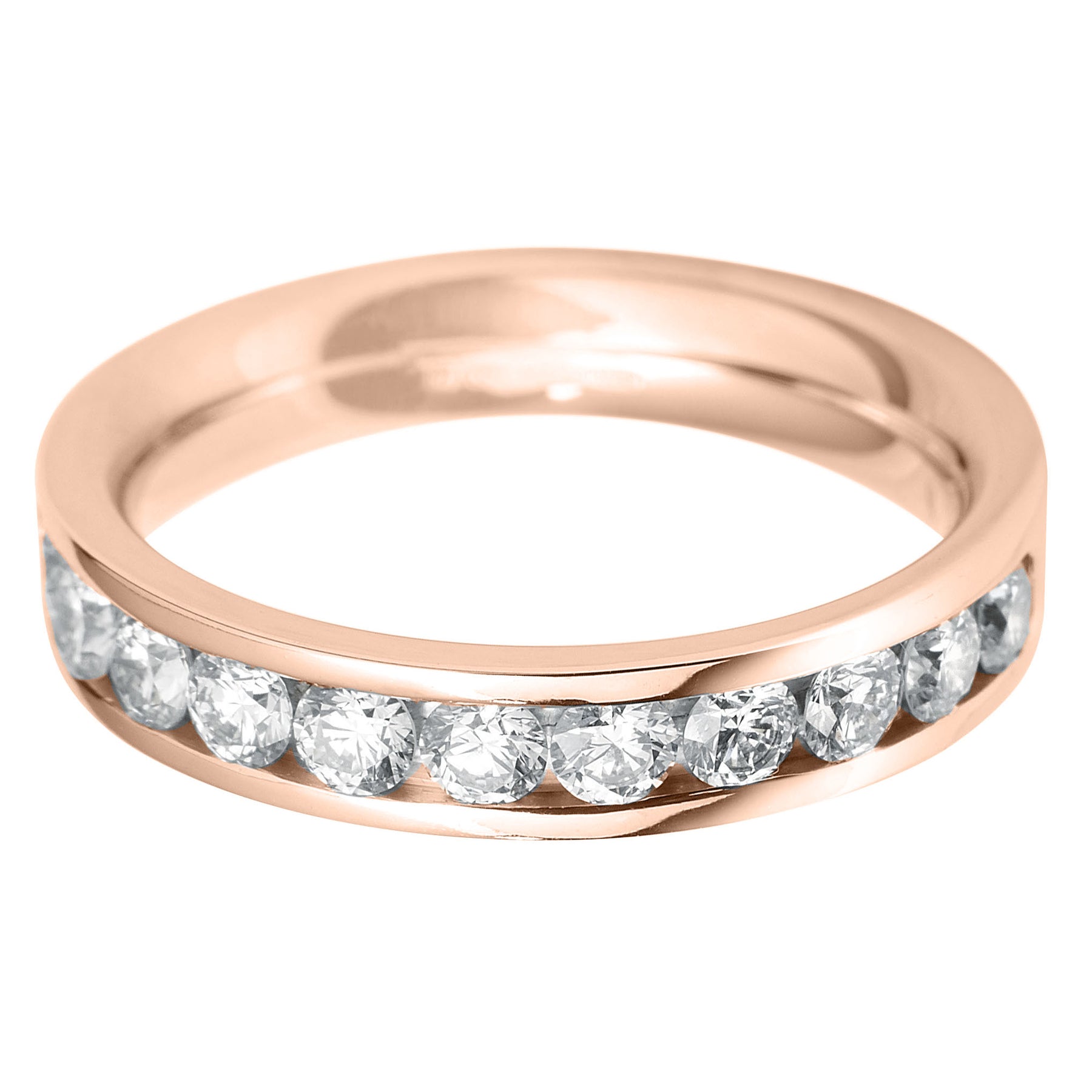 Brilliant round cut diamond Flat court channel set eternity ring