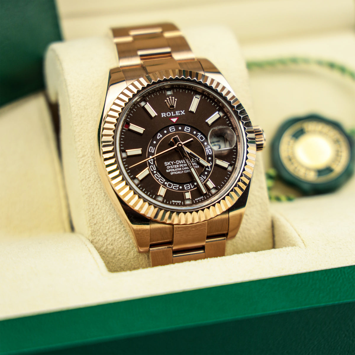 2021 Rose Gold Rolex Sky-Dweller Choco Dial Watch m326935-0006 at RR JEWELLERS YARM