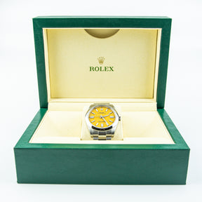 Unworn Pre - Owned 2021 Rolex OYSTER PERPETUAL 41mm Oystersteel Yellow Dial 124300 at RR Jewellers Yarm