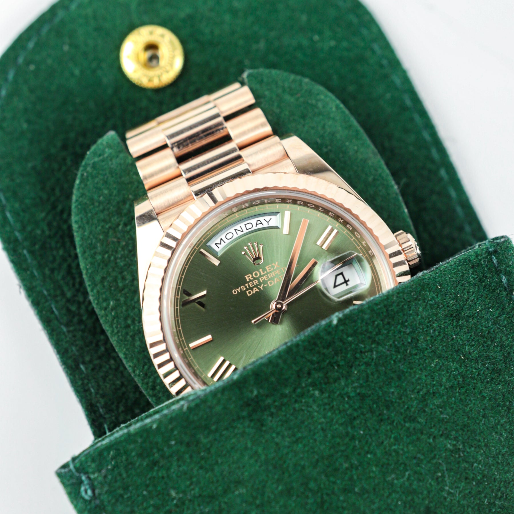 Rolex DAYDATE 'Olive' 40mm Everose Gold Olive Green Dial at RR JEWELLERS YARM