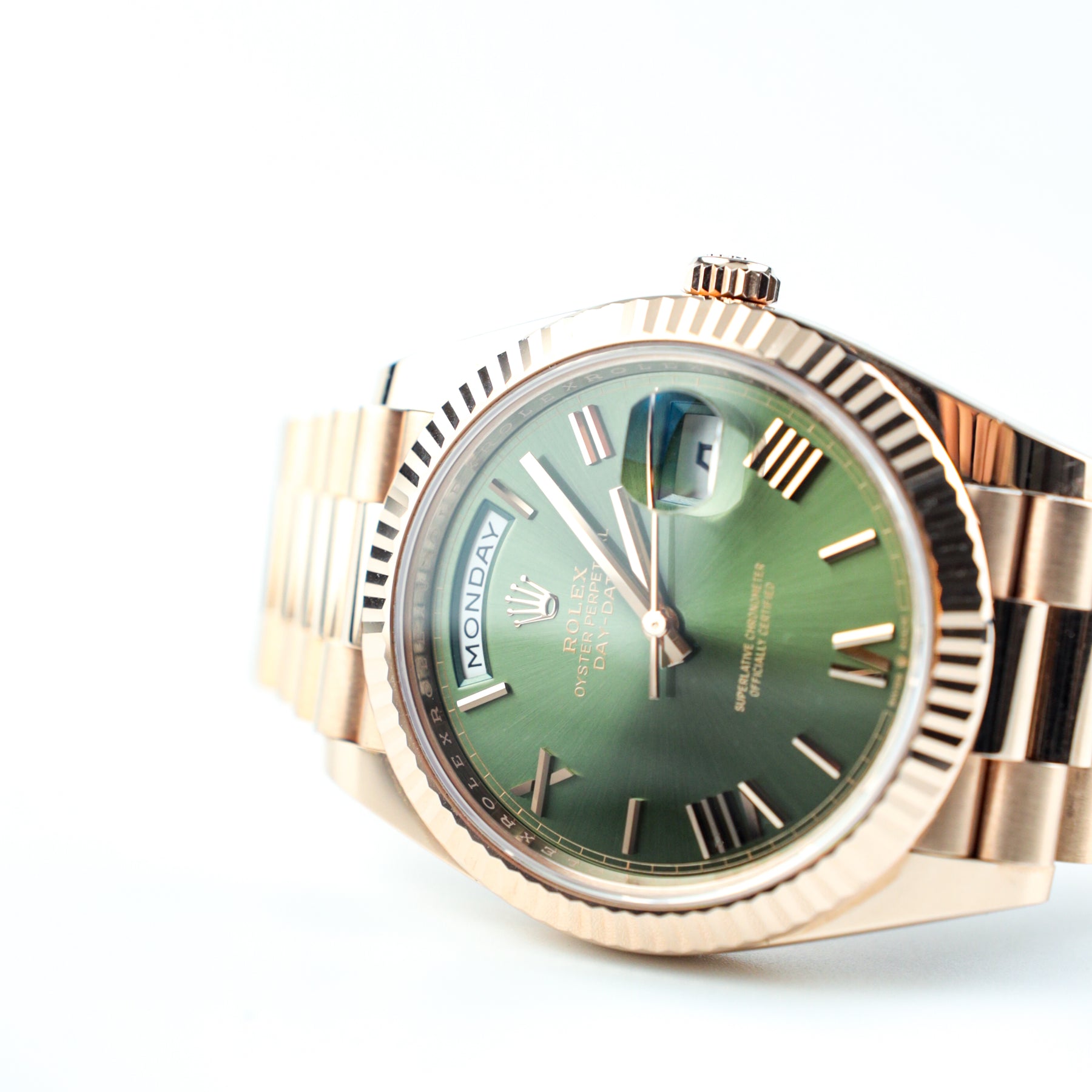 Rolex DAYDATE 'Olive' 40mm Everose Gold Olive Green Dial at RR JEWELLERS YARM