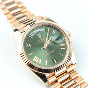 Rolex DAYDATE 'Olive' 40mm Everose Gold Olive Green Dial at RR JEWELLERS YARM