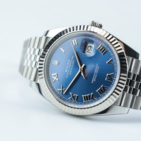 2023 Rolex DATEJUST 41mm Oystersteel & White Gold, Azzuro Dial, Fluted Bezel at RR JEWELLERS YARM UK