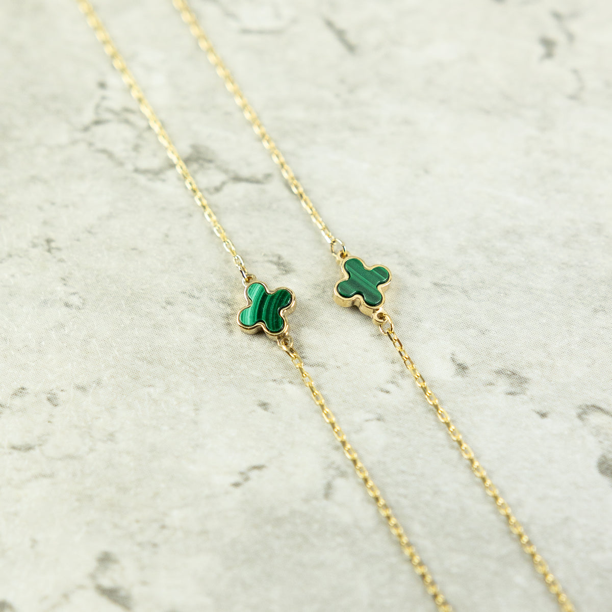 Designer Inspired 9ct Yellow Gold 3 Malachite Petal Necklace AT RR JEWELLERS YARM