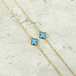 9ct Yellow Gold 3 Turquoise Petal Necklace AT RR JEWELLERS YARM