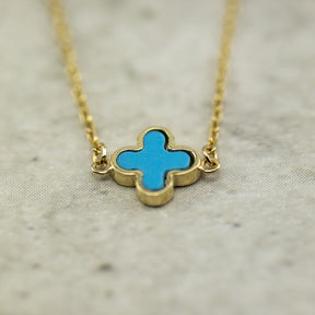 9ct Yellow Gold 3 Turquoise Petal Necklace AT RR JEWELLERS YARM