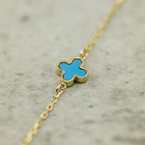 9ct Yellow Gold 3 Turquoise Petal Necklace AT RR JEWELLERS YARM