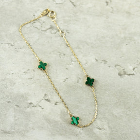 Designer Inspired 9ct Yellow Gold 3 Malachite Petal Bracelet AVAILABLE AT RR JEWELLERS YARM