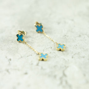 Designer Inspired 9ct Yellow Gold 2 Turquoise Petal Earrings available at RR Jewellers Yarm UK