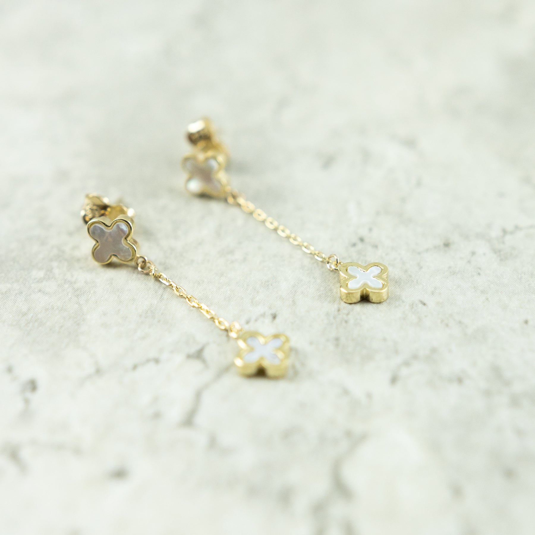 Designer Inspired 9ct Yellow Gold 2 Mother Of Pearl Petal Earrings at RR Jewellers Yarm UK