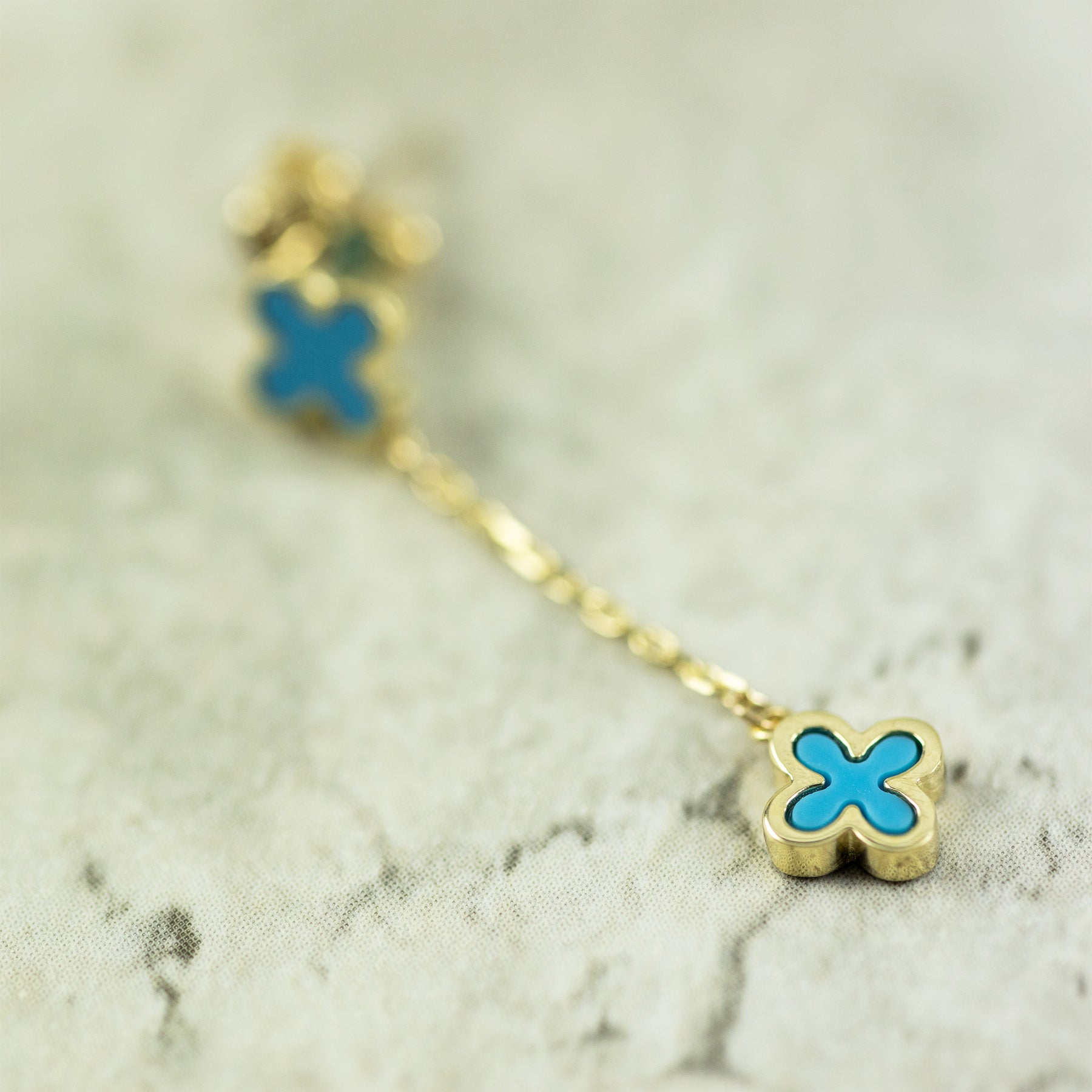 Designer Inspired 9ct Yellow Gold 2 Turquoise Petal Earrings available at RR Jewellers Yarm UK