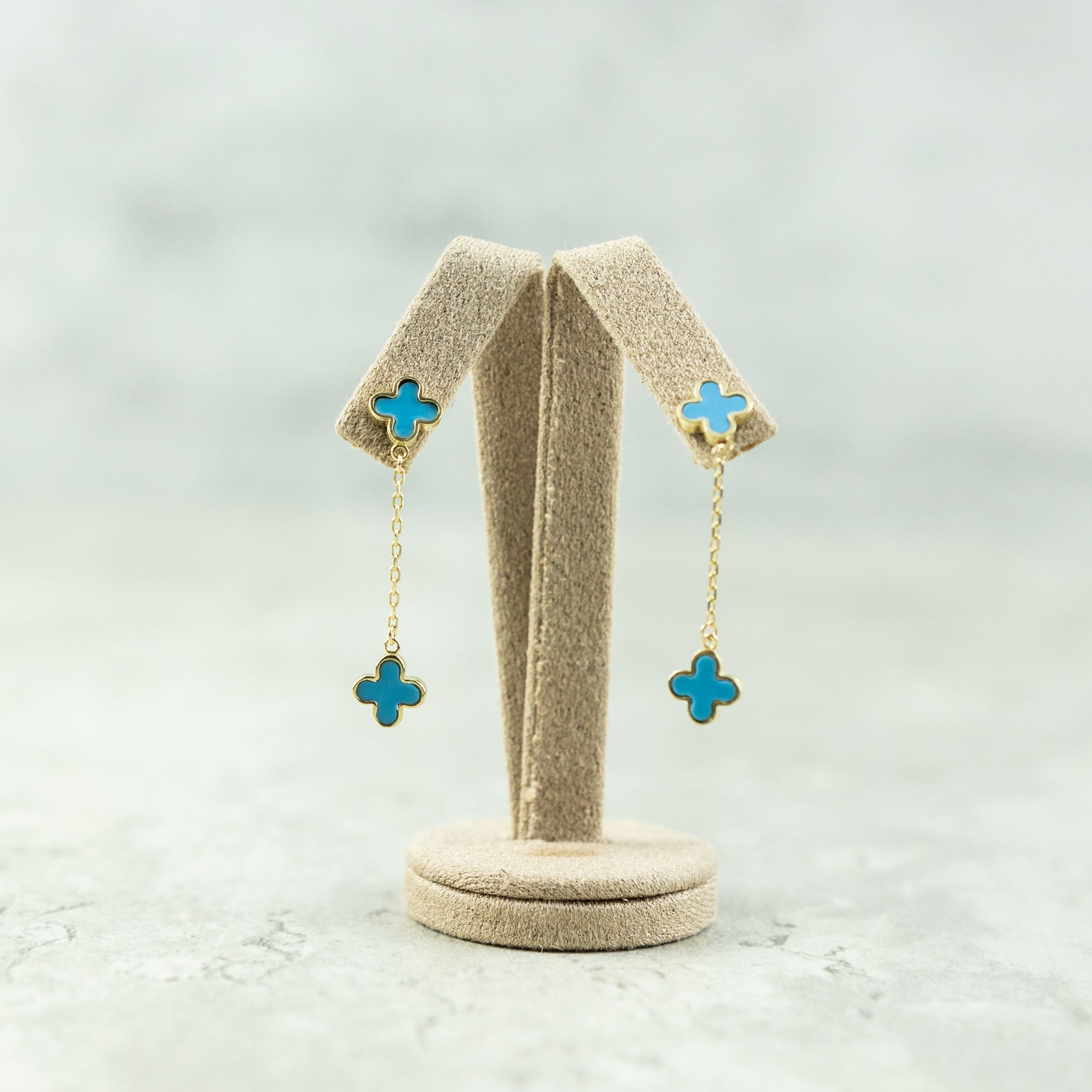 Designer Inspired 9ct Yellow Gold 2 Turquoise Petal Earrings available at RR Jewellers Yarm UK