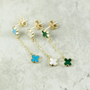 Designer Inspired 9ct Yellow Gold 2 Turquoise Petal Earrings available at RR Jewellers Yarm UK