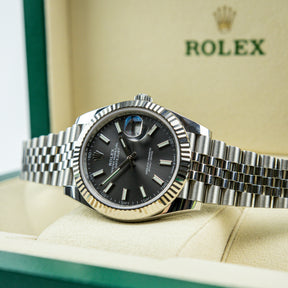 Worn Pre - Owned 2021 Rolex DATEJUST 41mm Oystersteel, White Gold Fluted Bezel, Grey Dial, Full set with box & papers available at RR JEWELLERS YARM