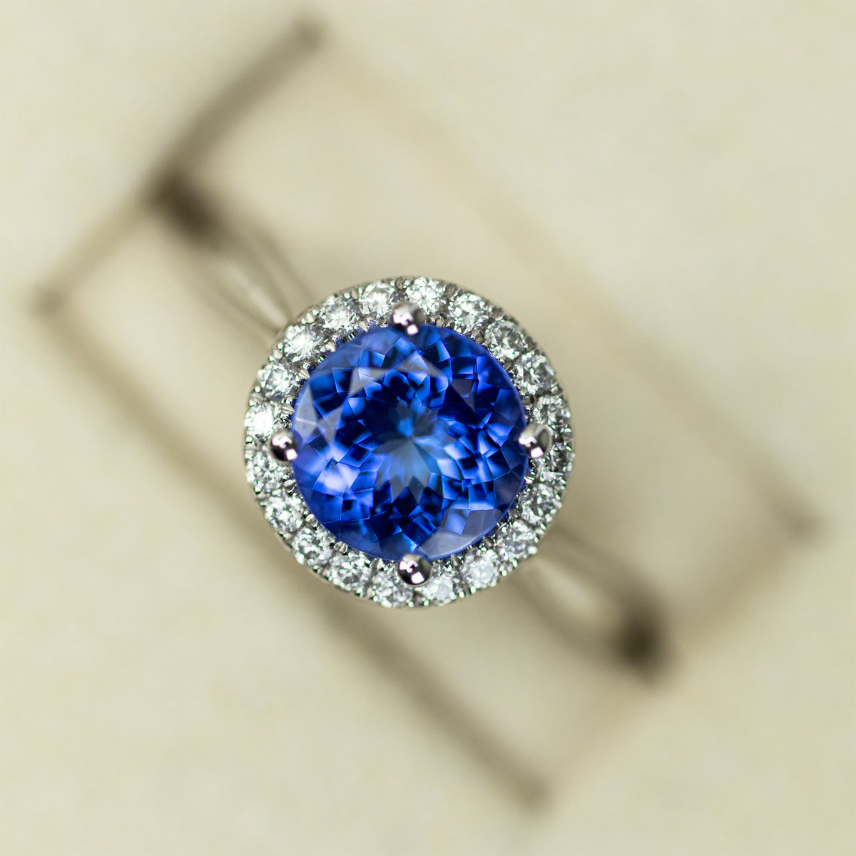 Platinum Round Tanzanite Halo Ring With Diamond Set at RR JEWELLERS YARM