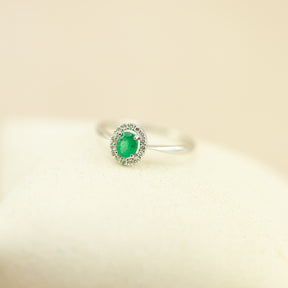 9ct white gold emerald and diamond halo ring