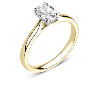 18ct yellow gold oval cut 1.13ct D colour lab diamond 4 claw set ring
