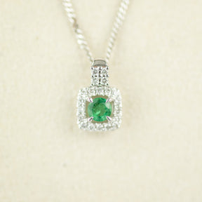9 Karat White Gold Emerald Cushion Halo Pendant