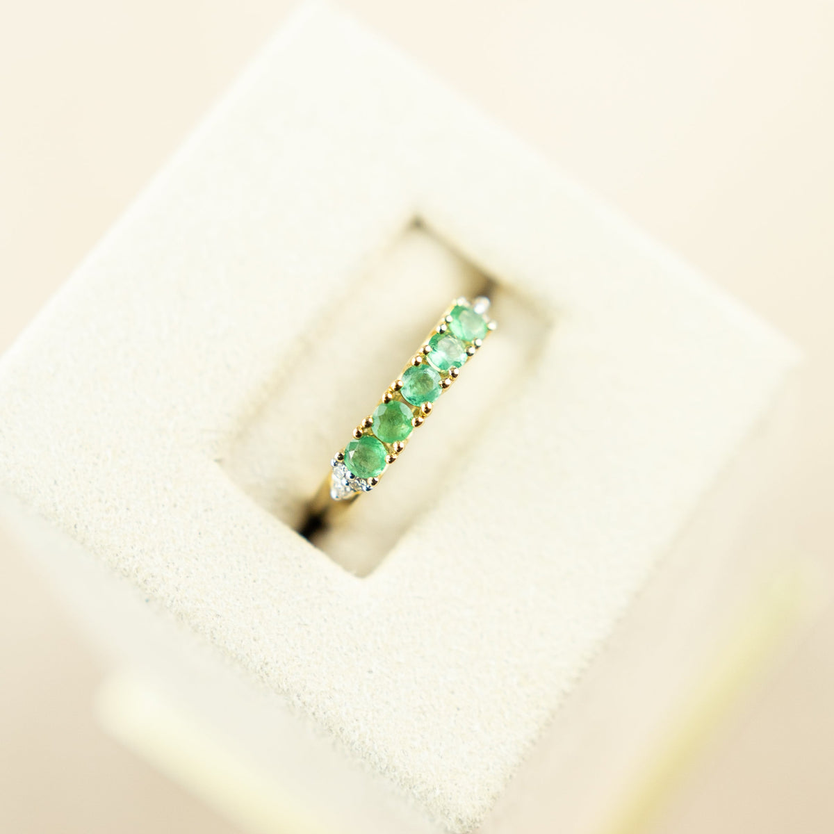 9 Karat Yellow Gold Emerald & Diamond 5 Stone Ring