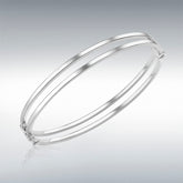 9ct white gold square tube double row oval bangle