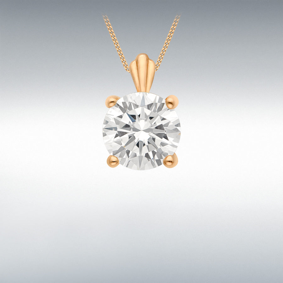 9ct rose gold large round cubic zirconia 4 claw solitaire pendant