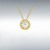 9ct yellow gold round cubic zirconia beaded halo set necklace