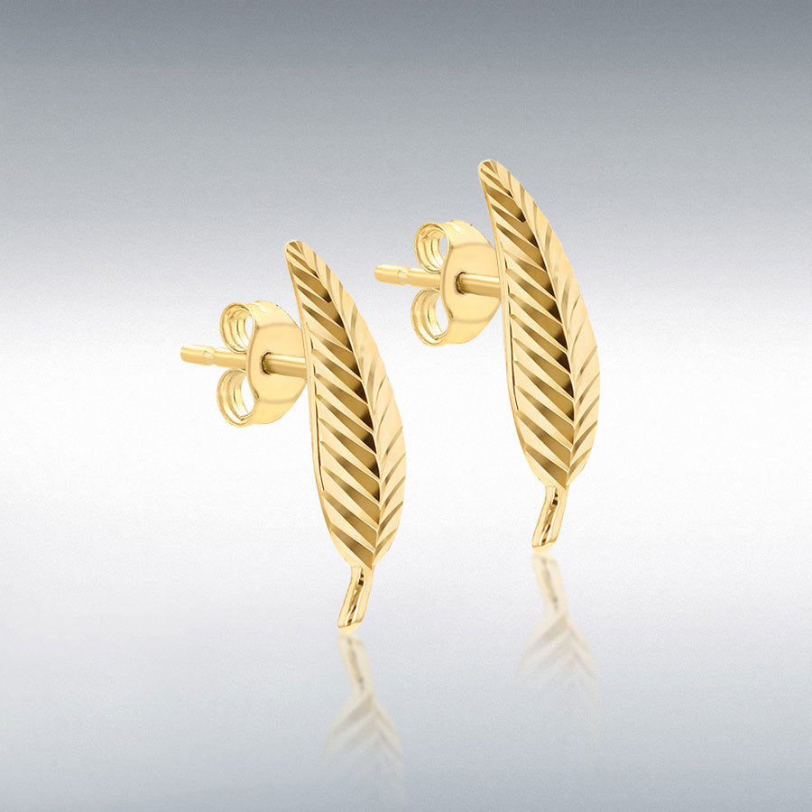 9ct yellow gold diamond cut leaf stud earrings