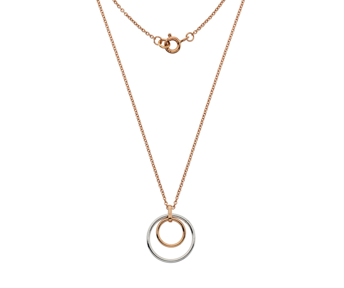 9ct rose and white gold double open circle necklace