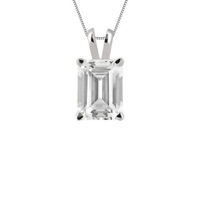 9ct white gold emerald cut D colour lab diamond 4 claw split bale pendant 1.04ct