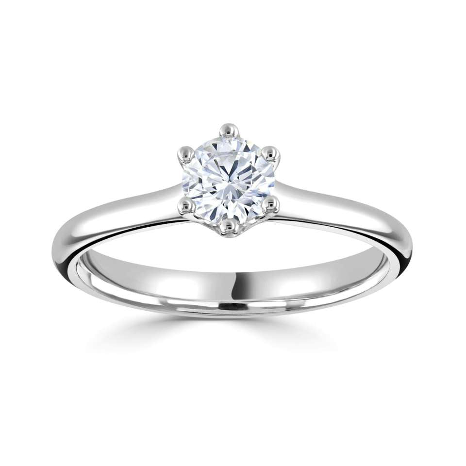 Platinum round brilliant cut D colour 2.01ct lab diamond 6 claw solitaire ring
