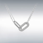 Designer inspired sterling silver pave & polished double link necklace