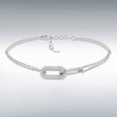 Designer inspired sterling silver pavé & polished double link bracelet