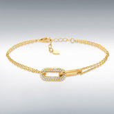 Designer inspired gold plated sterling silver pavé & polished double link bracelet