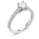 Platinum pear cut 0.70ct solitaire ring with diamond set shoulders