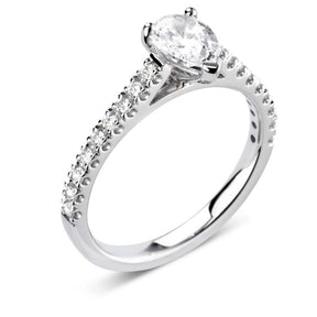 Platinum pear cut 0.70ct solitaire ring with diamond set shoulders