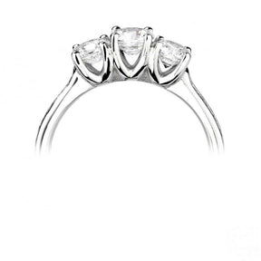 Platinum round brilliant cut 1ct graduated diamond trilogy ring with channel set diamond shoulders