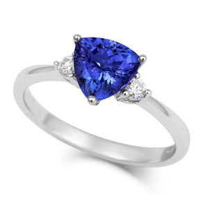 18ct White Gold Trilliant Cut Tanzanite Ring With Diamond Accents Available at RR Jewellers Yarm