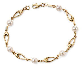 9ct yellow gold freshwater pearl and oval link bracelet